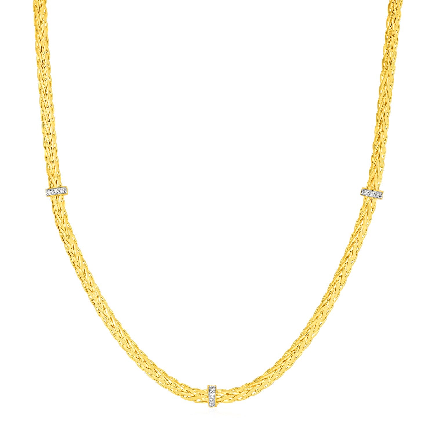 Woven Rope Necklace with Diamond Accents in 14k Yellow Gold - 17" - Jewelry