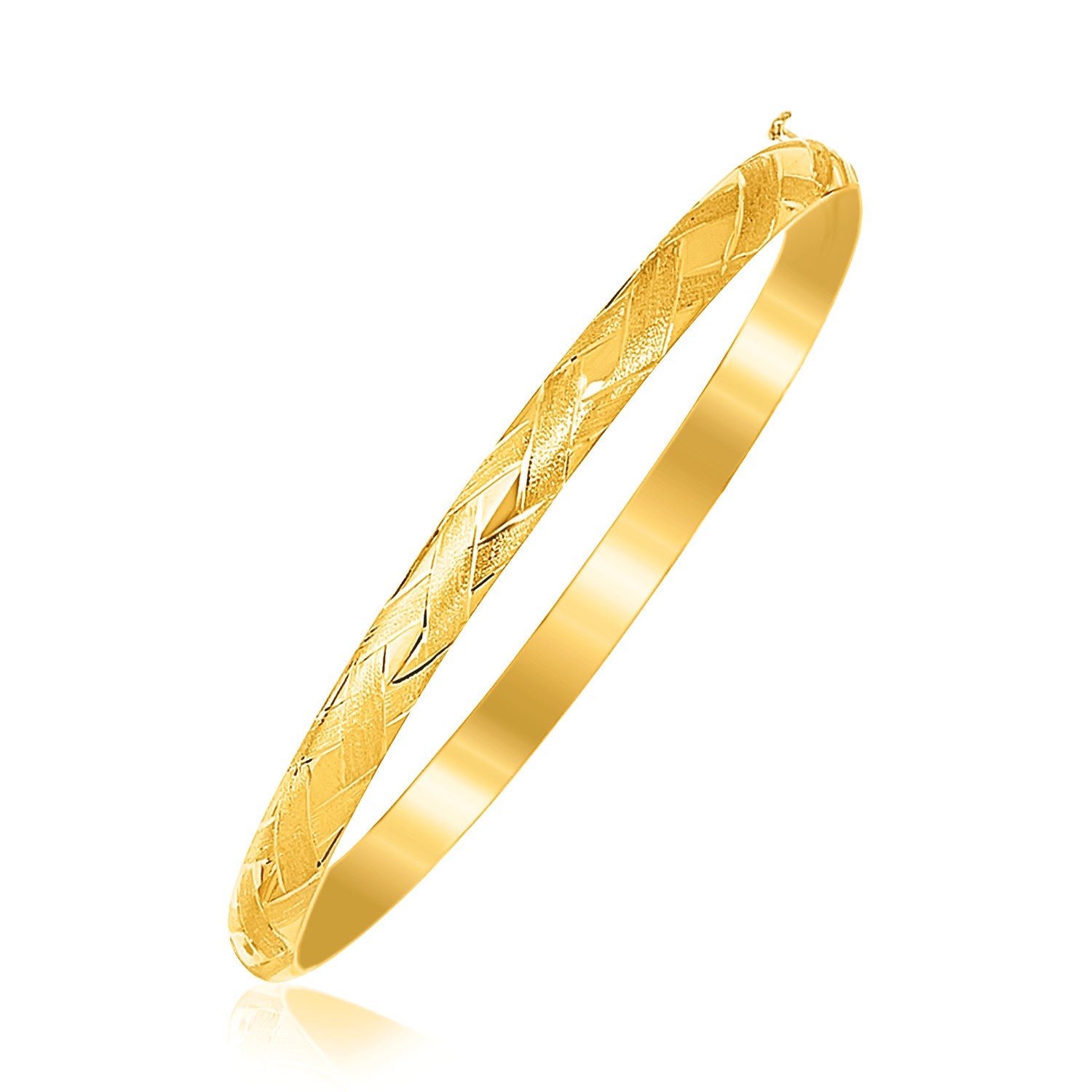 14k Yellow Gold Children's Bangle with Diamond Cuts - 5.5" - Jewelry