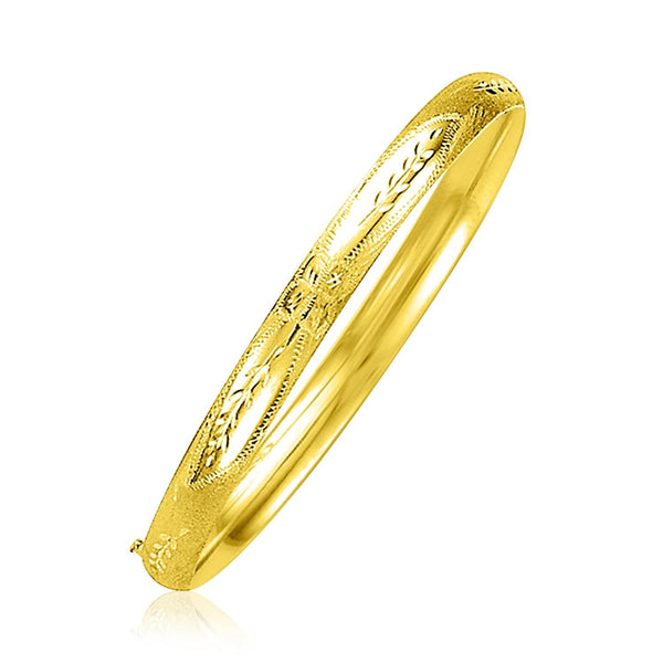 14k Yellow Gold Dome Florentine Design Bangle - 8" - Jewelry