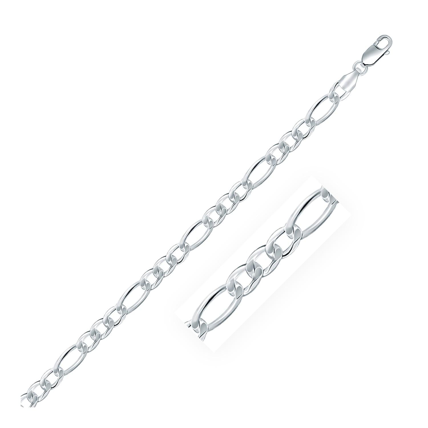 Rhodium Plated 5.5mm Sterling Silver Figaro Style Chain - 22" - Jewelry