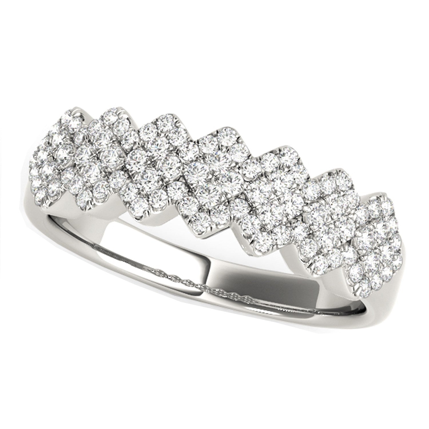Diamond Studded Wide Multi-Diagonal Pattern Ring in 14k White Gold (5/8 cttw) - 3 - Jewelry