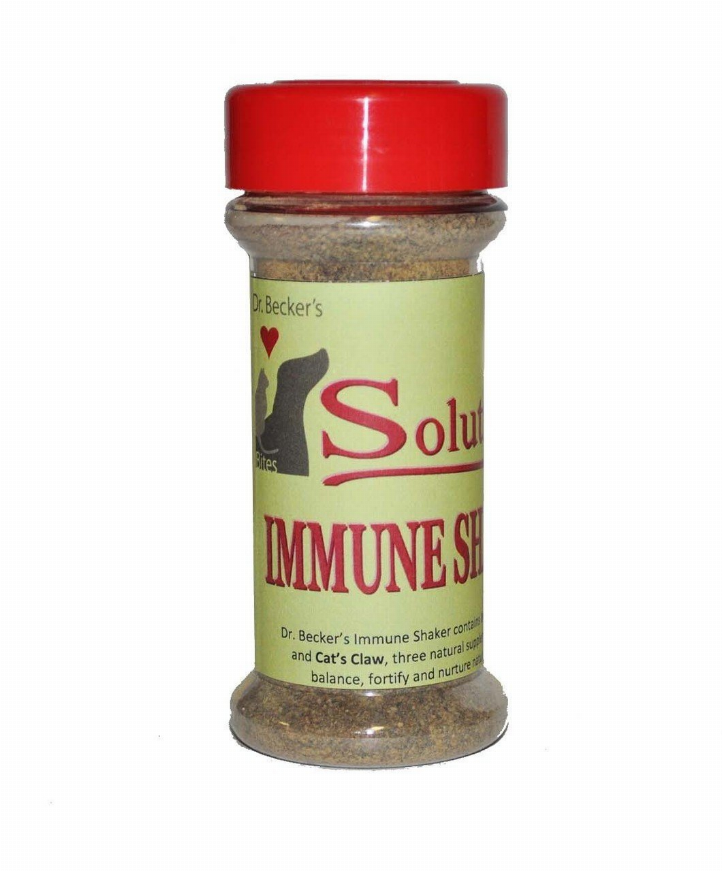 Red-capped supplement shaker bottle with labeled "IMMUNE" blend