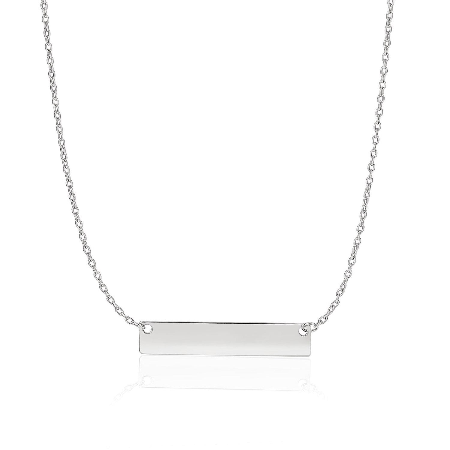 14k White Gold Smooth Flat Horizontal Bar Style Necklace 18"