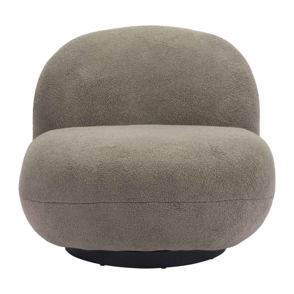 30" Khaki And Black Faux Shearling And Upholstered Slipper Chair