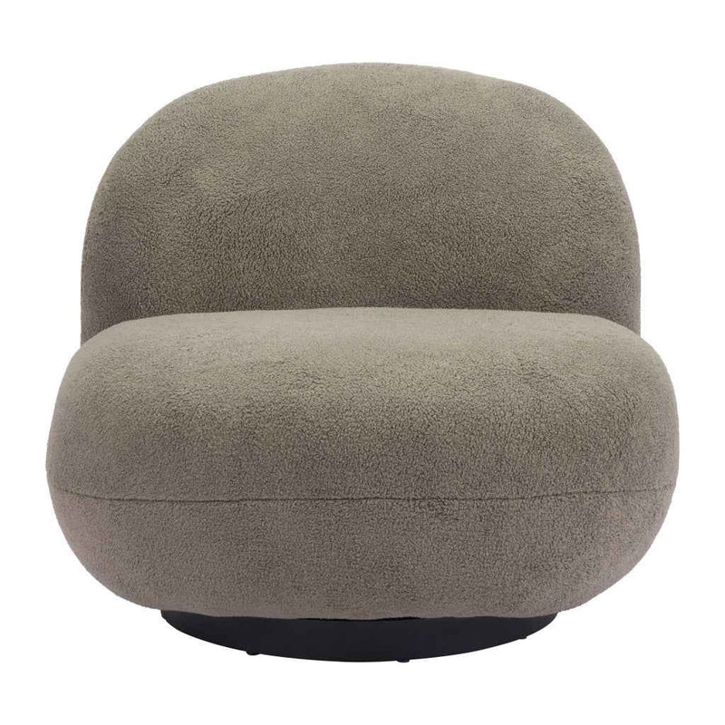 30" Khaki And Black Faux Shearling And Upholstered Slipper Chair