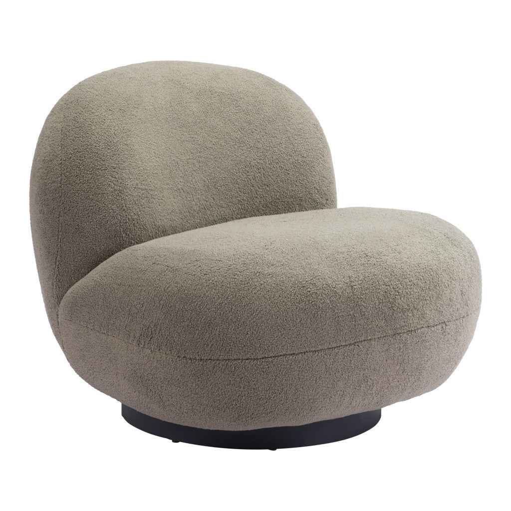 30" Khaki And Black Faux Shearling And Upholstered Slipper Chair