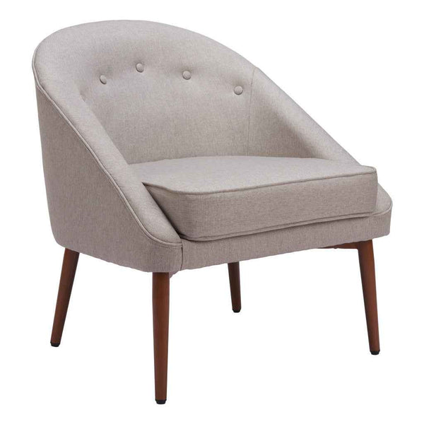 28" Gray And Brown Fabric And Upholstered Tufted Barrel Chair