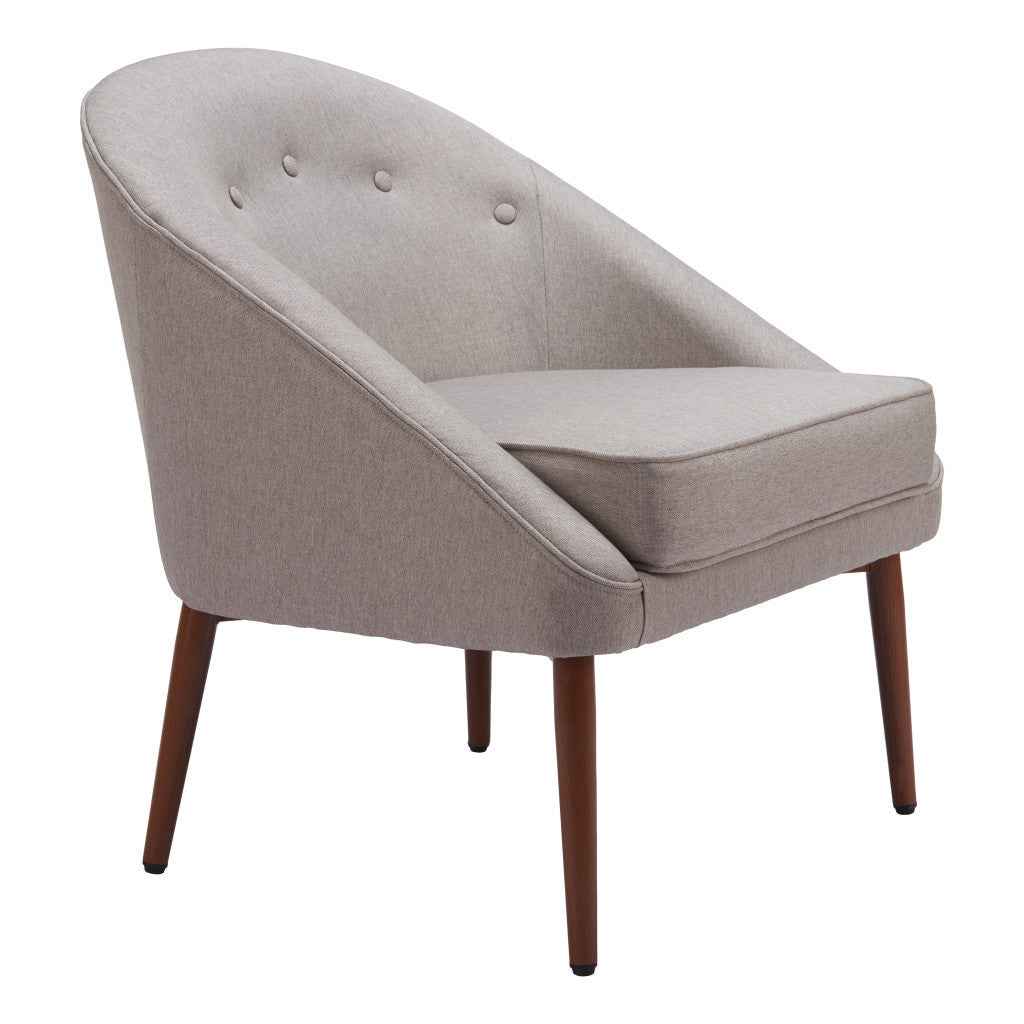 28" Gray And Brown Fabric And Upholstered Tufted Barrel Chair