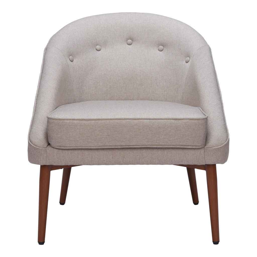 28" Gray And Brown Fabric And Upholstered Tufted Barrel Chair