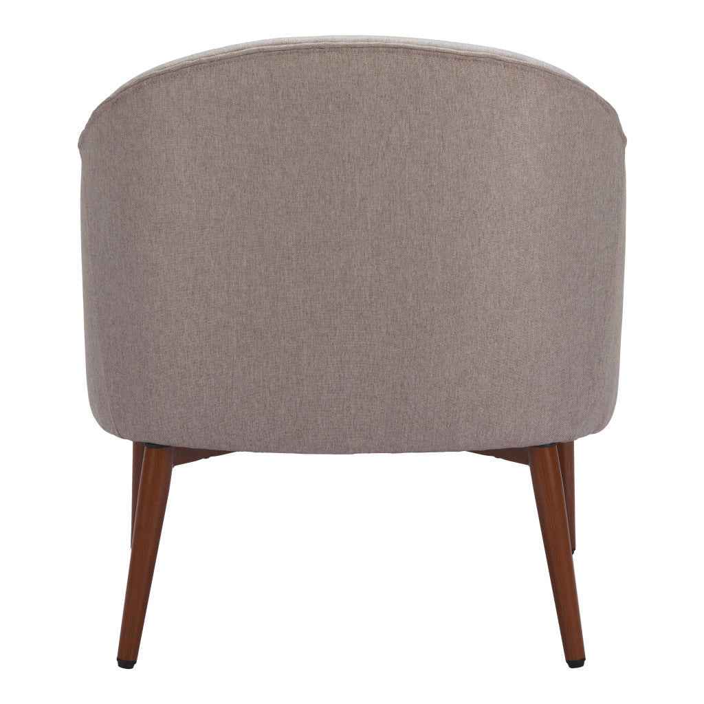 28" Gray And Brown Fabric And Upholstered Tufted Barrel Chair