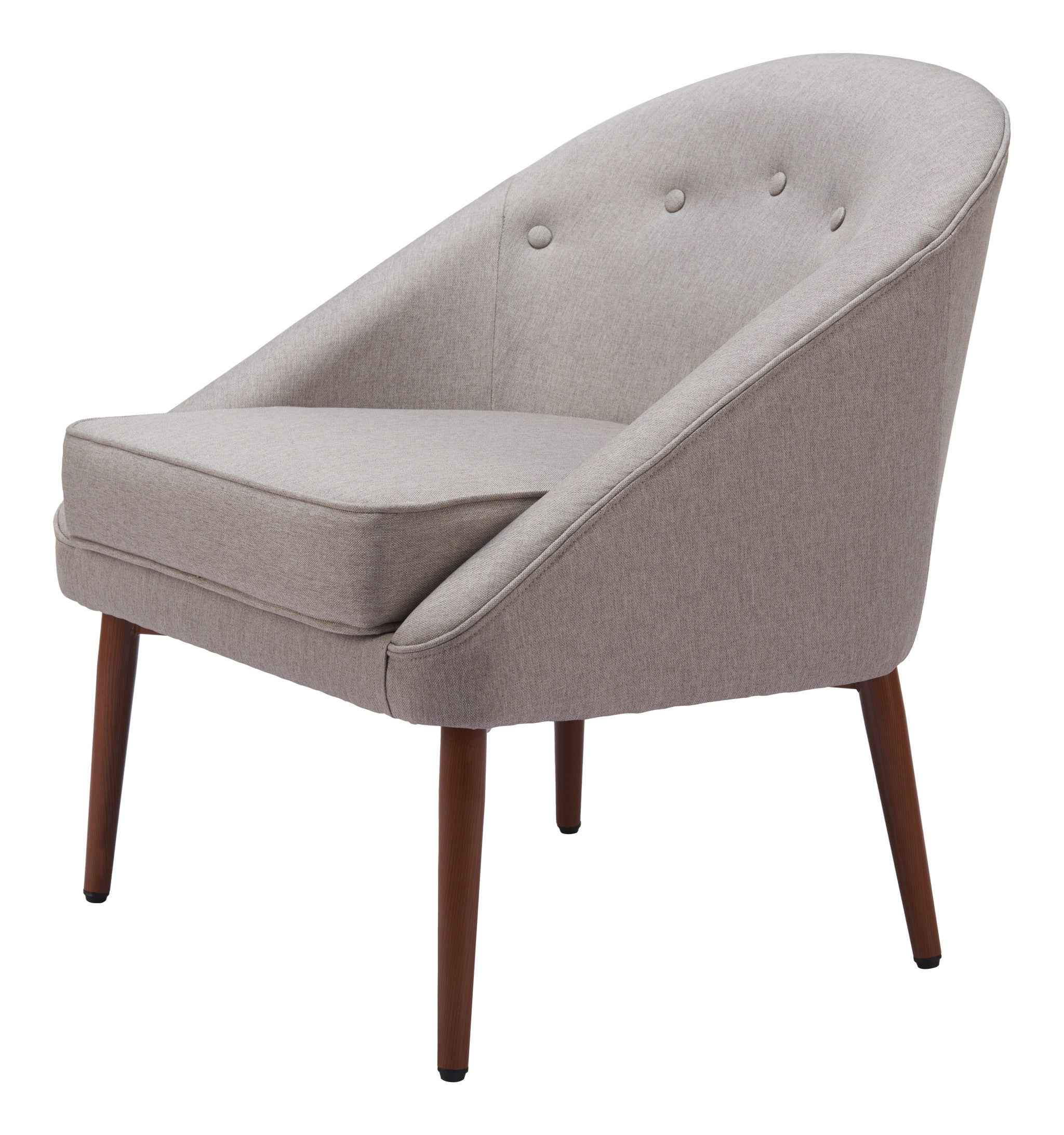 28" Gray And Brown Fabric And Upholstered Tufted Barrel Chair