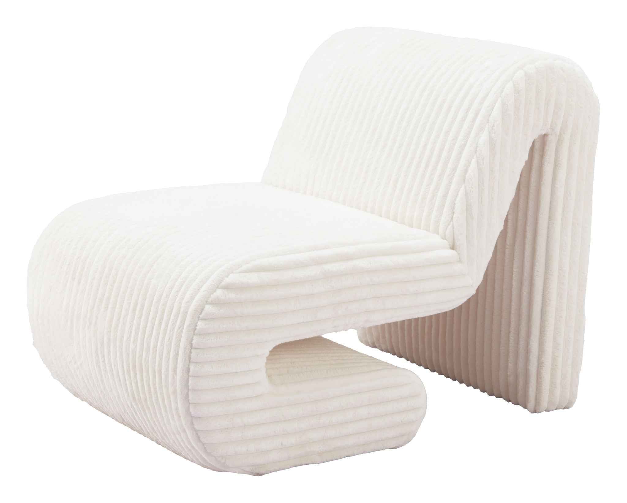 26" White Corduroy And Upholstered Lounge Chair