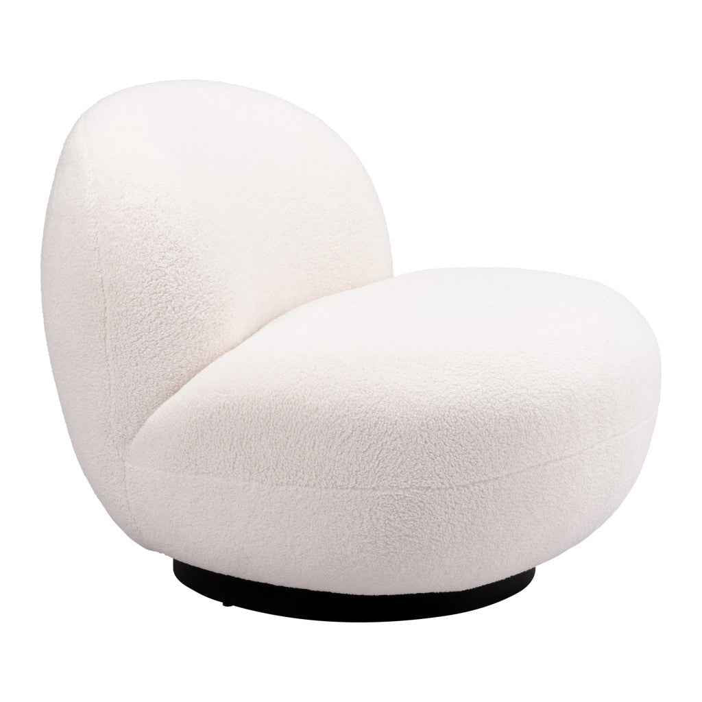 30" Cream And Black Faux Shearling And Upholstered Slipper Chair