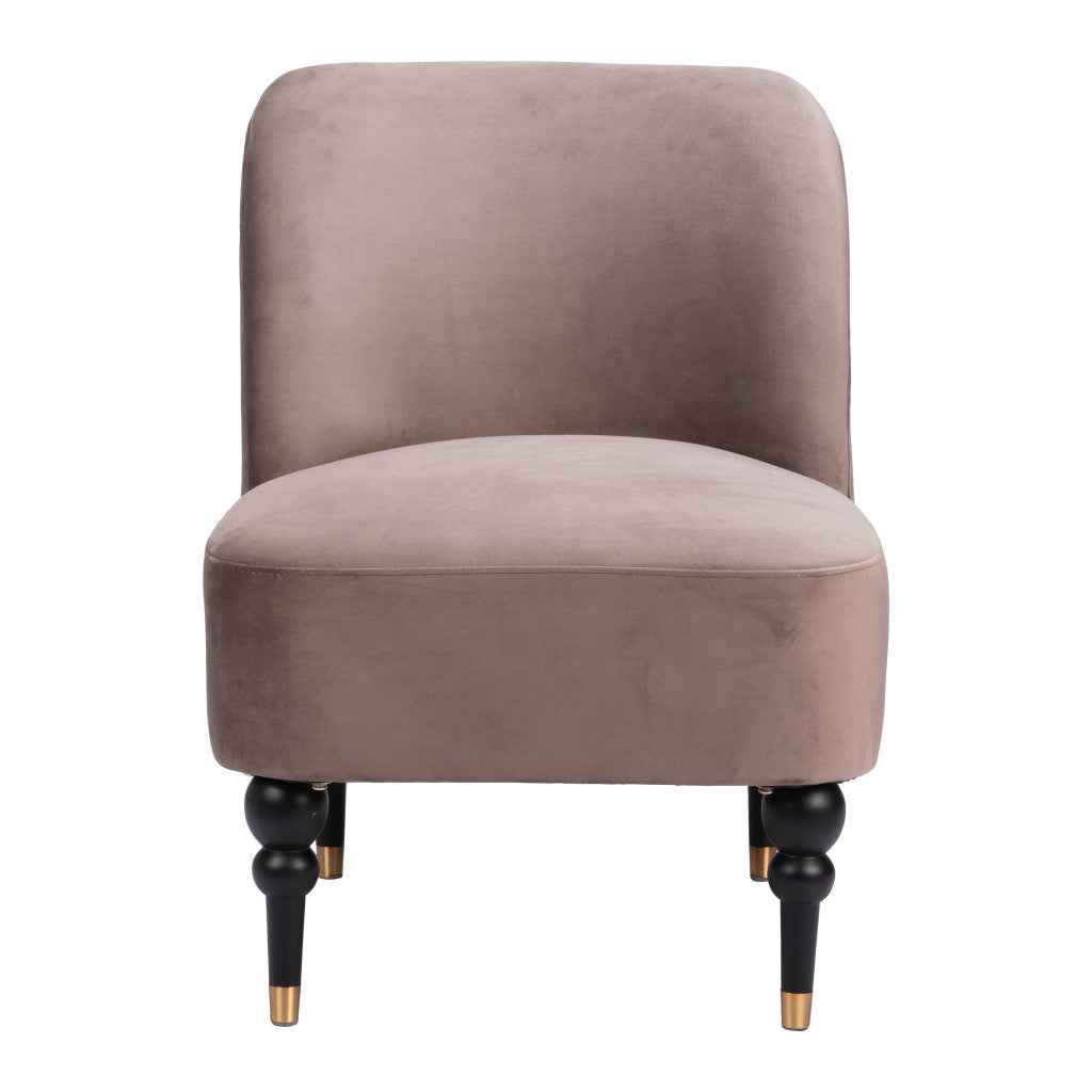 22" Taupe And Black And Gold Velvet And Upholstered Side Chair