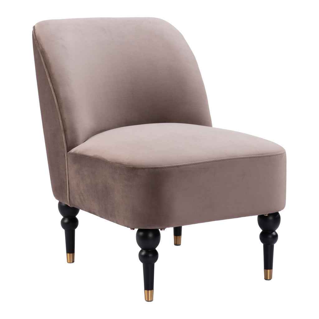 22" Taupe And Black And Gold Velvet And Upholstered Side Chair