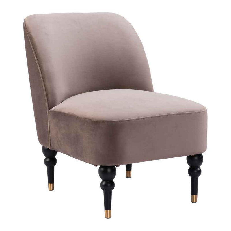 22" Taupe And Black And Gold Velvet And Upholstered Side Chair