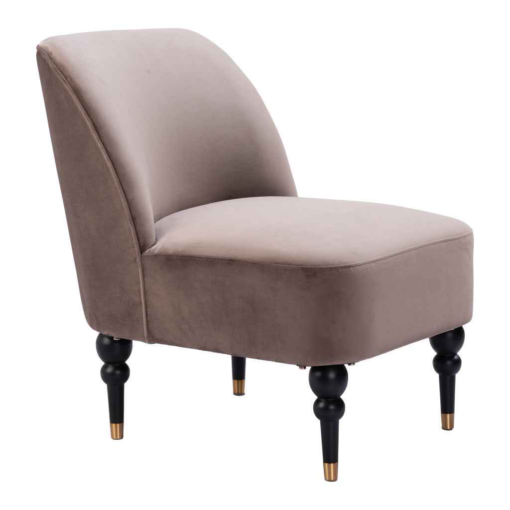 22" Taupe And Black And Gold Velvet And Upholstered Side Chair