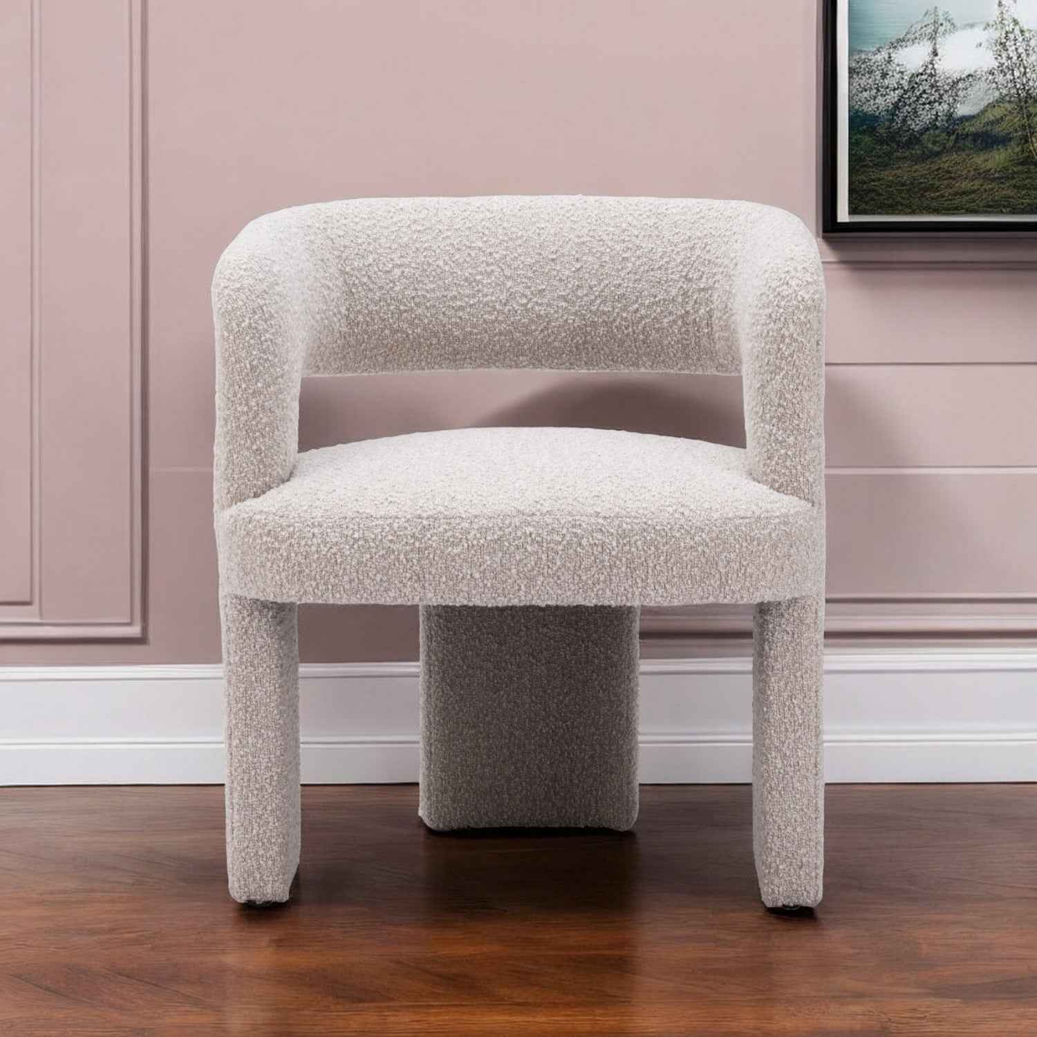 27" Beige Faux Shearling And Upholstered Arm Chair