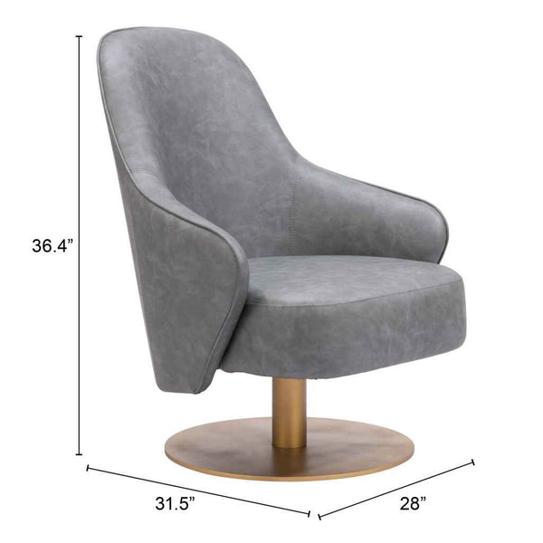 28" Gray And Gold Faux Leather And Faux Leather Swivel Arm Chair Default Title