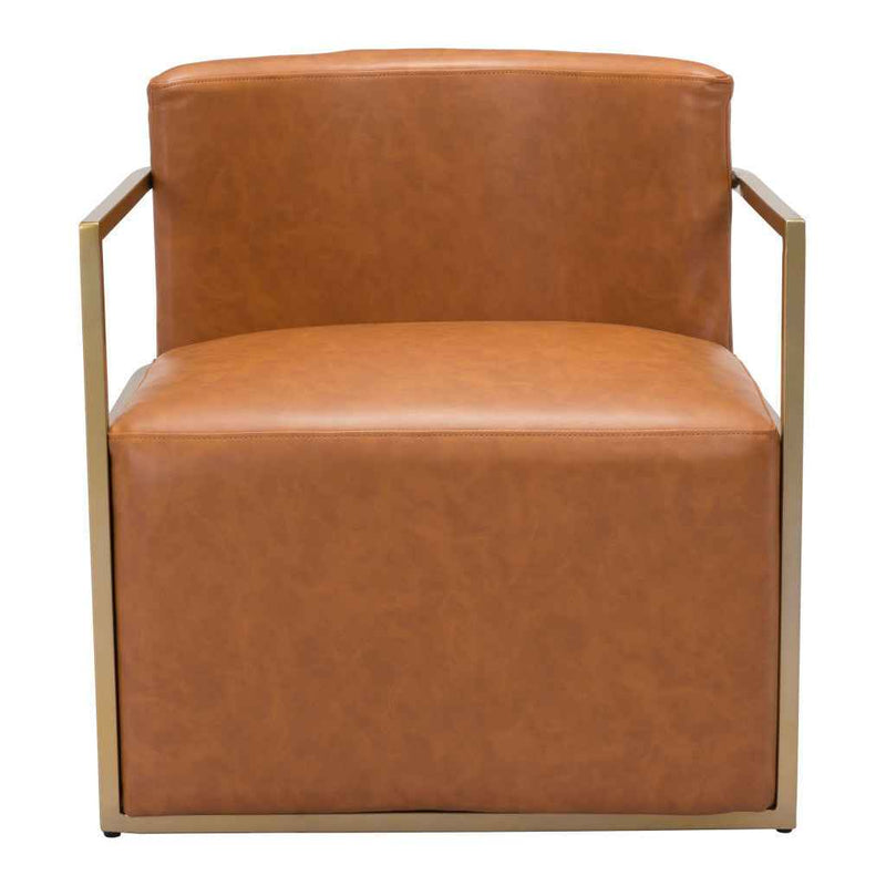 27" Brown And Gold Faux Leather And Faux Leather Arm Chair