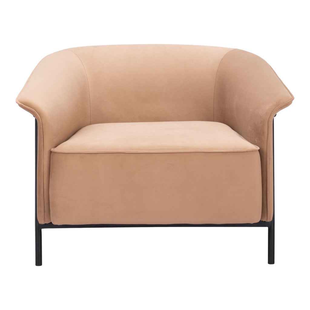 35" Tan And Black Upholstered Arm Chair