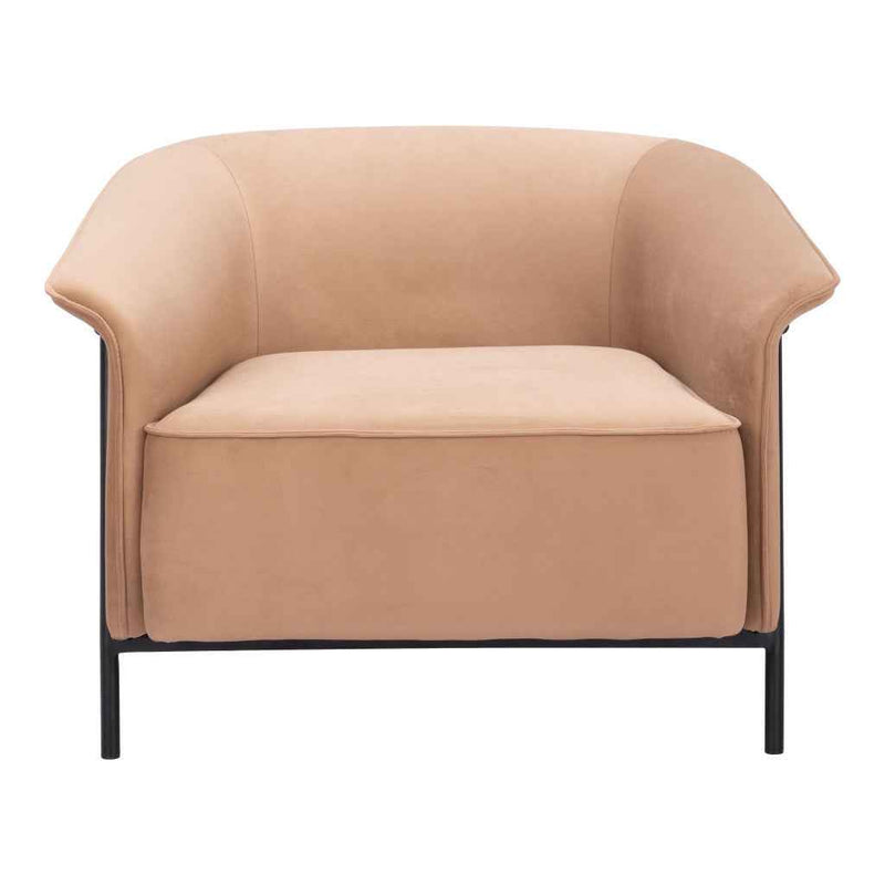 35" Tan And Black Upholstered Arm Chair
