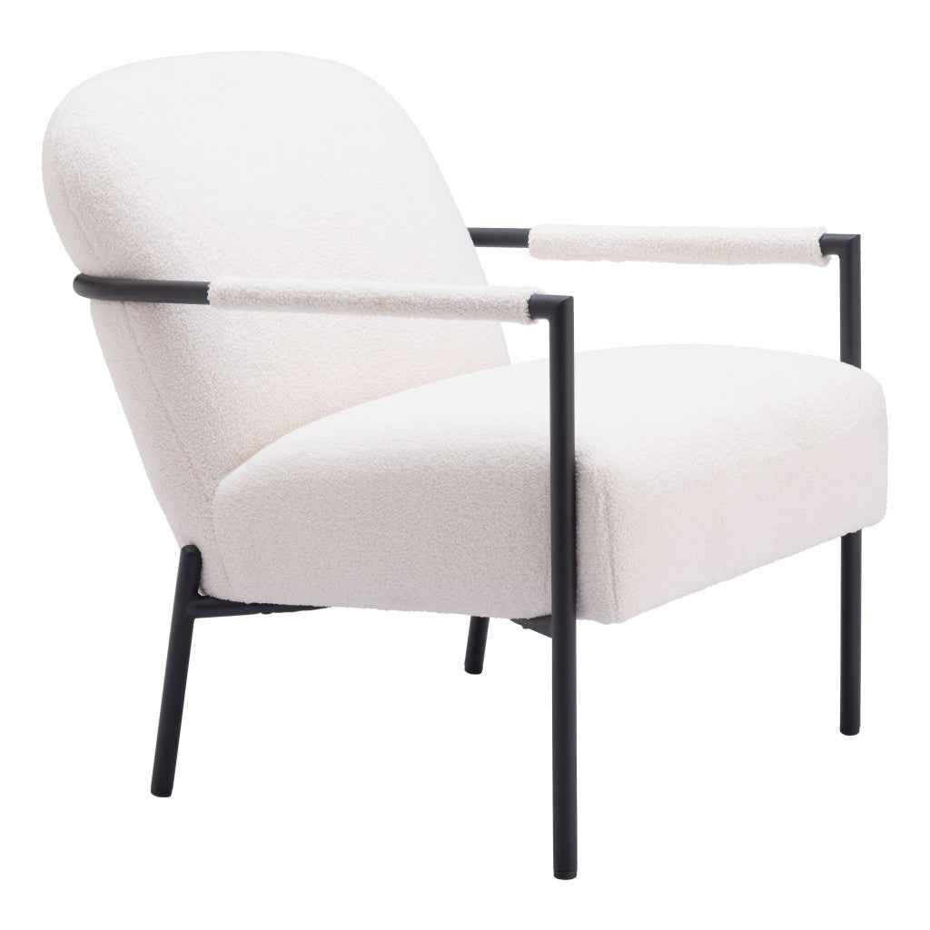 26" Ivory And Black Faux Shearling And Upholstered Arm Chair