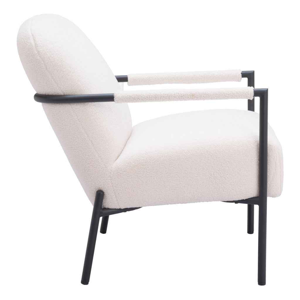 26" Ivory And Black Faux Shearling And Upholstered Arm Chair