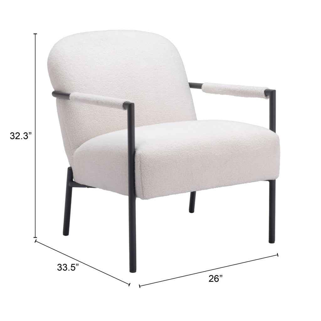 26" Ivory And Black Faux Shearling And Upholstered Arm Chair