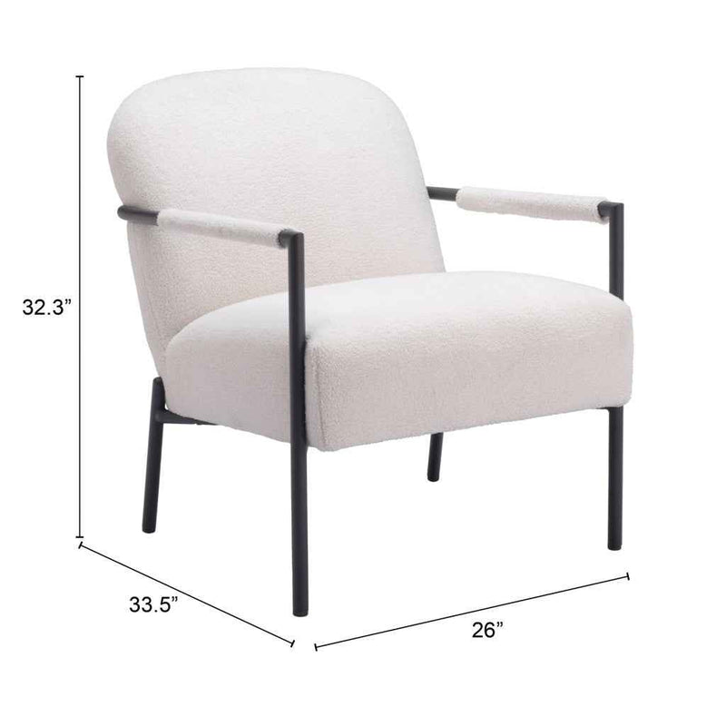 26" Ivory And Black Faux Shearling And Upholstered Arm Chair