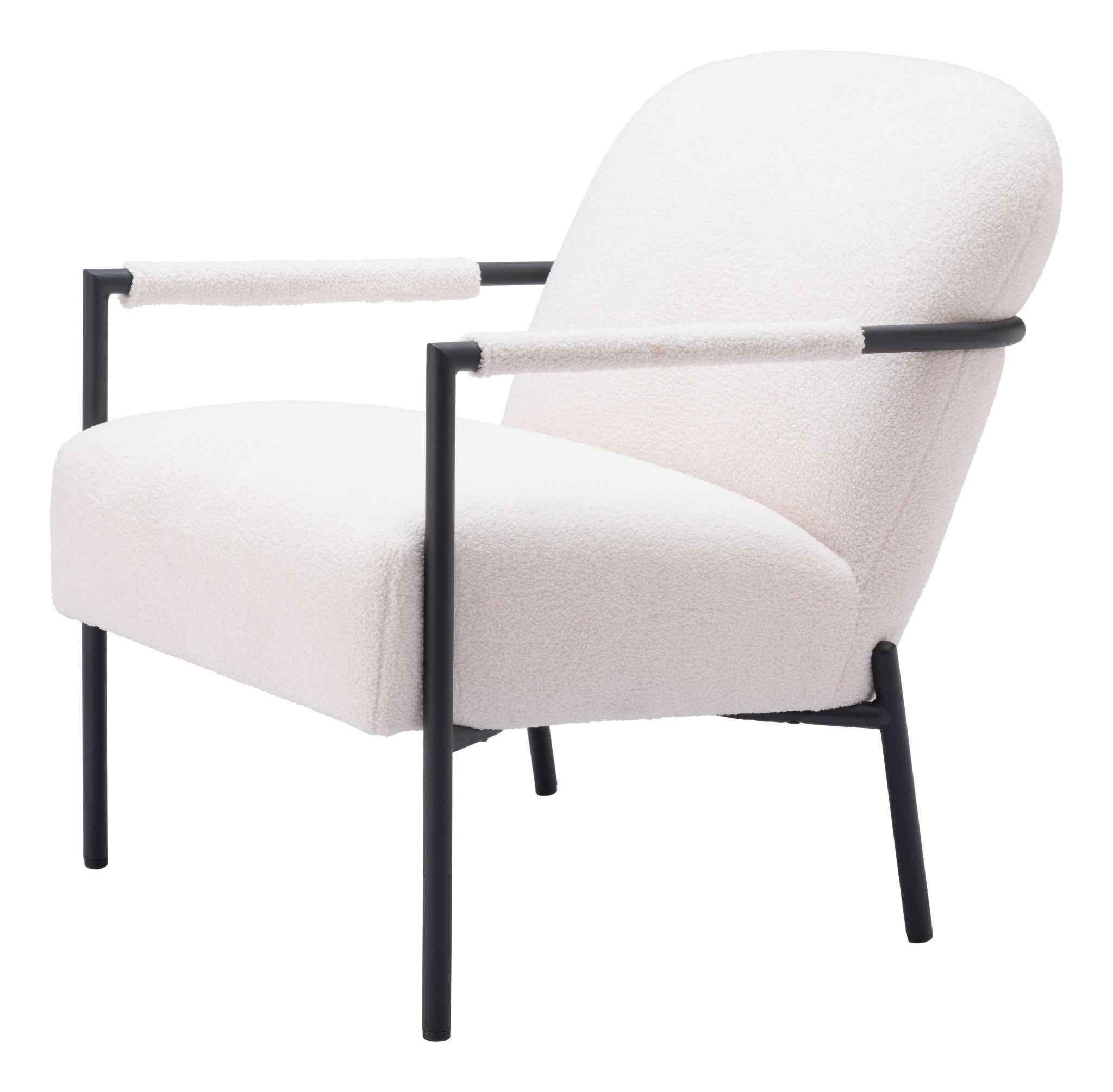 26" Ivory And Black Faux Shearling And Upholstered Arm Chair