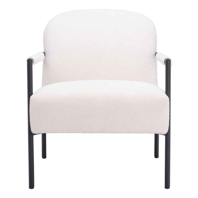 26" Ivory And Black Faux Shearling And Upholstered Arm Chair