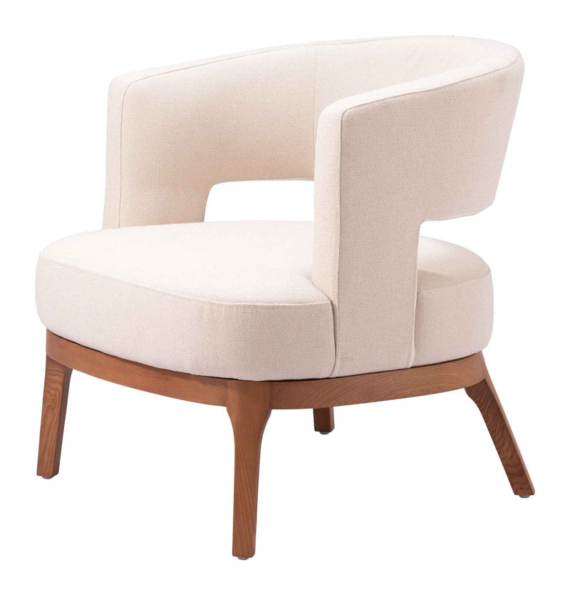 27" Beige And Brown Upholstered Arm Chair