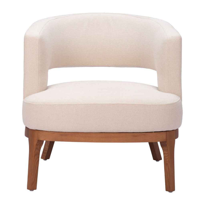 27" Beige And Brown Upholstered Arm Chair