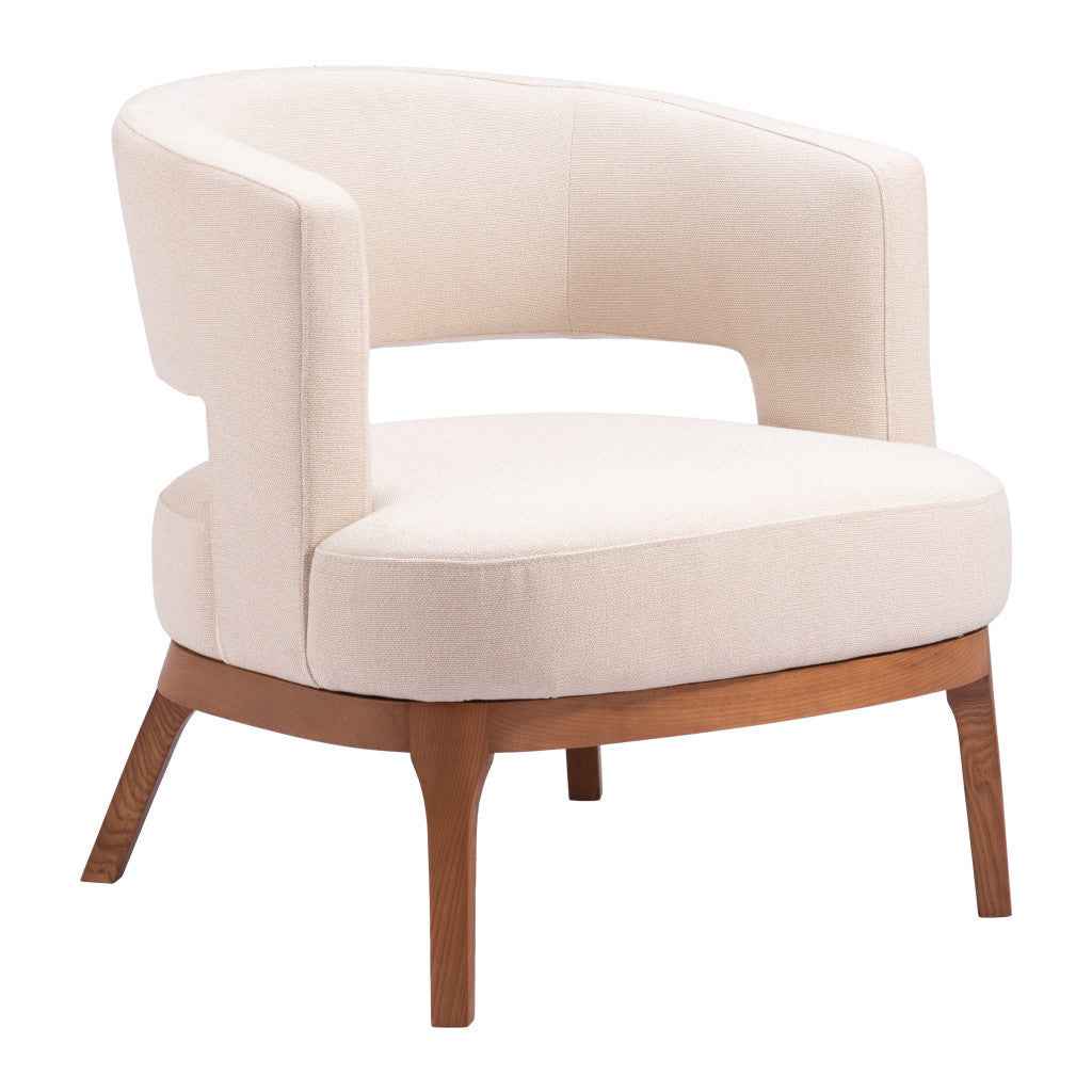 27" Beige And Brown Upholstered Arm Chair