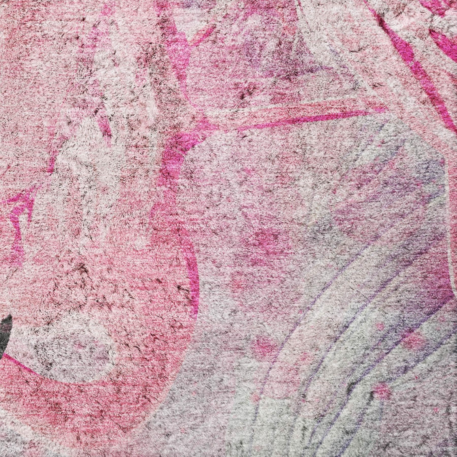 10' X 14' Pink And Charcoal Animal Print Shag Washable Area Rug With UV Protection - Home & Garden