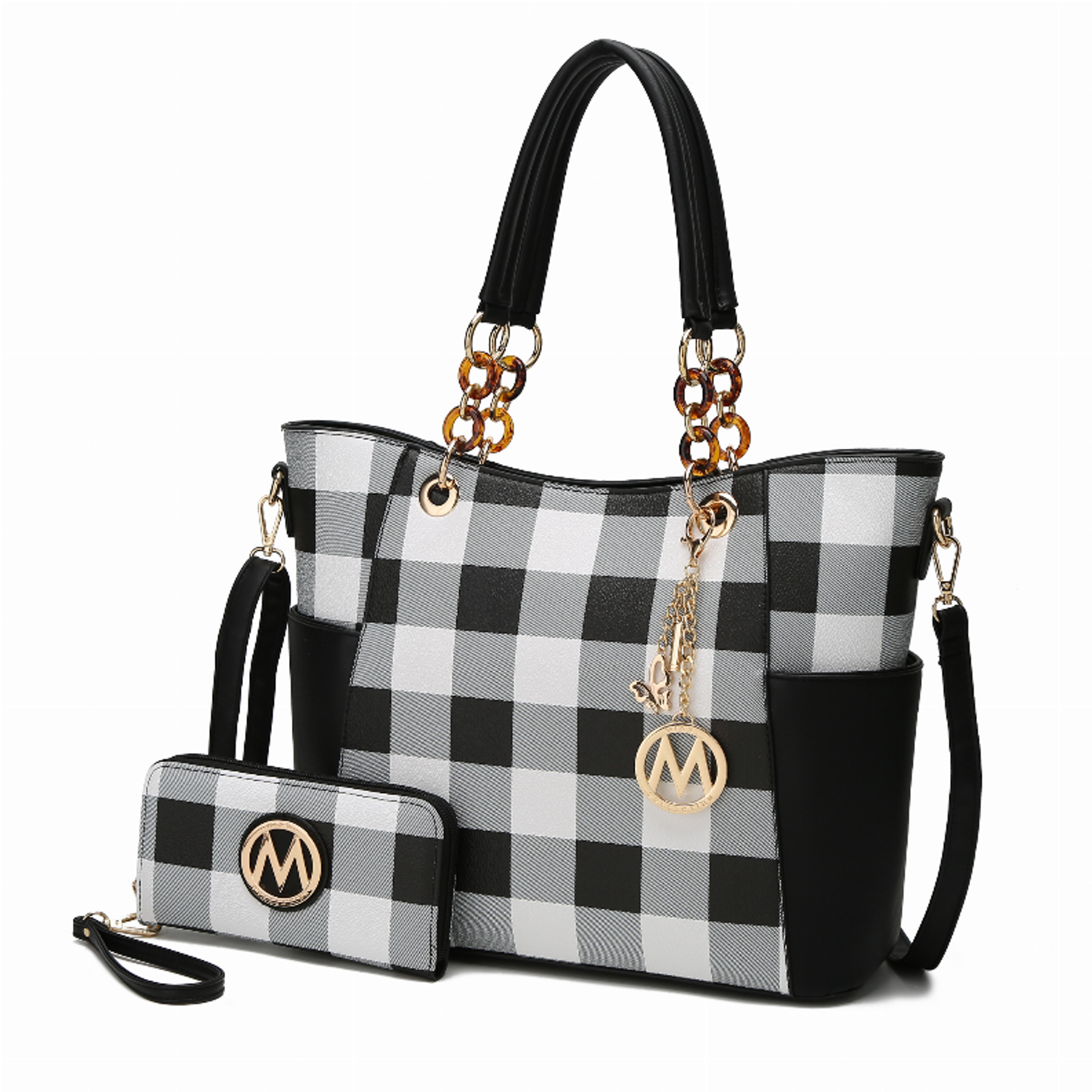 Bonita Checker Tote Bag & Wallet - Black / 1 - Bags & Wallets