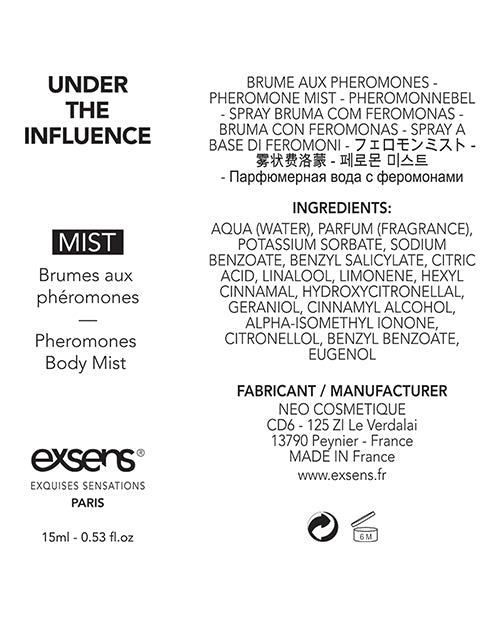 Exsens Of Paris Body Mist With Pheromones - 15 Ml Under The Influence - GreatEagleInc