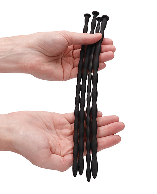 Shots Ouch Advanced Urethral Sounding Silicone Spiral Plug Set - Black - GreatEagleInc