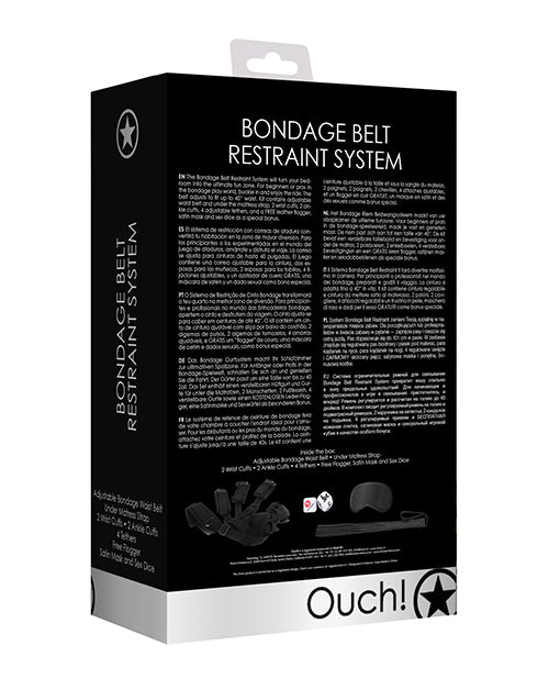 Shots Ouch Bondage Belt Restraint System - Black - GreatEagleInc