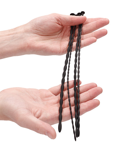 Shots Ouch Beginner Urethral Sounding Silicone Spiral Screw Plug Set - Black - GreatEagleInc