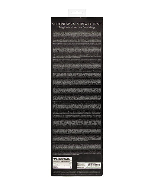 Shots Ouch Beginner Urethral Sounding Silicone Spiral Screw Plug Set - Black - GreatEagleInc