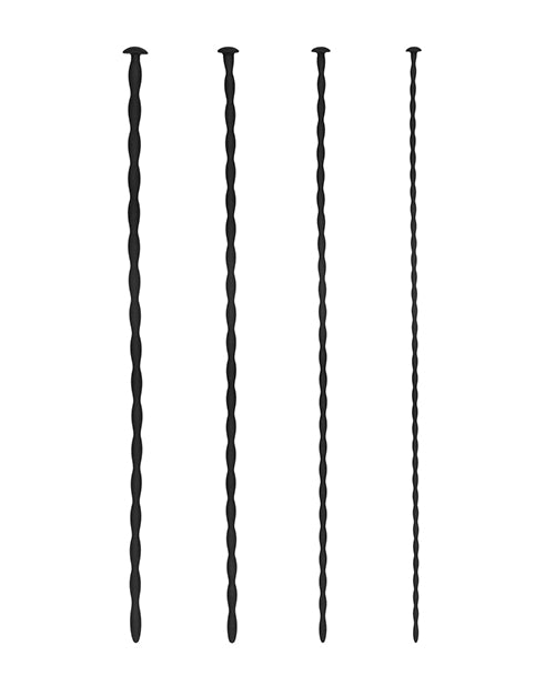 Shots Ouch Beginner Urethral Sounding Silicone Spiral Screw Plug Set - Black - GreatEagleInc