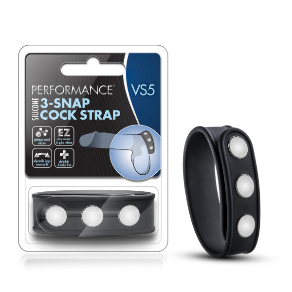 Performance Vs5 Silicone 3 Snap Cock Strap Black - GreatEagleInc
