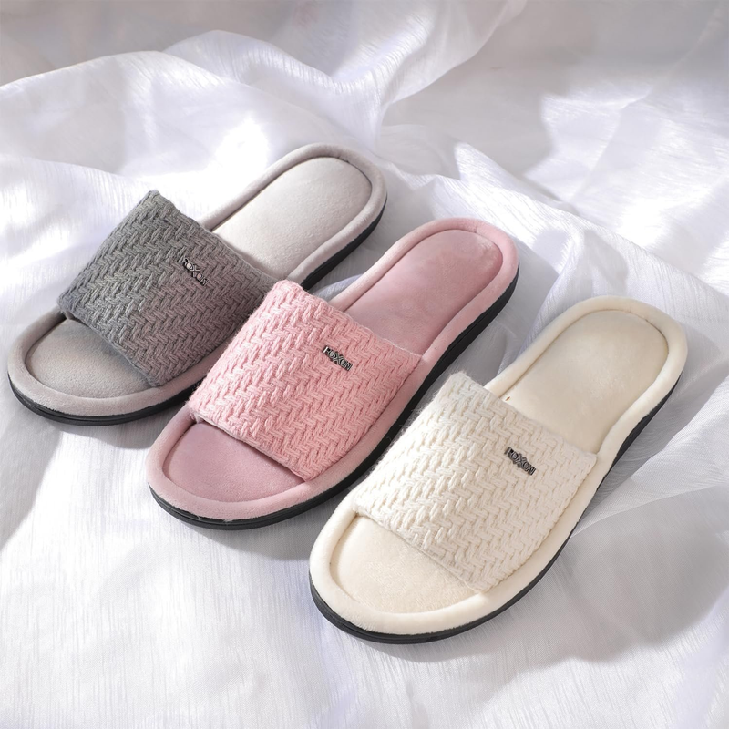 Women's woven slide sandals set: gray, blush pink, and ivory cream open-toe slippers