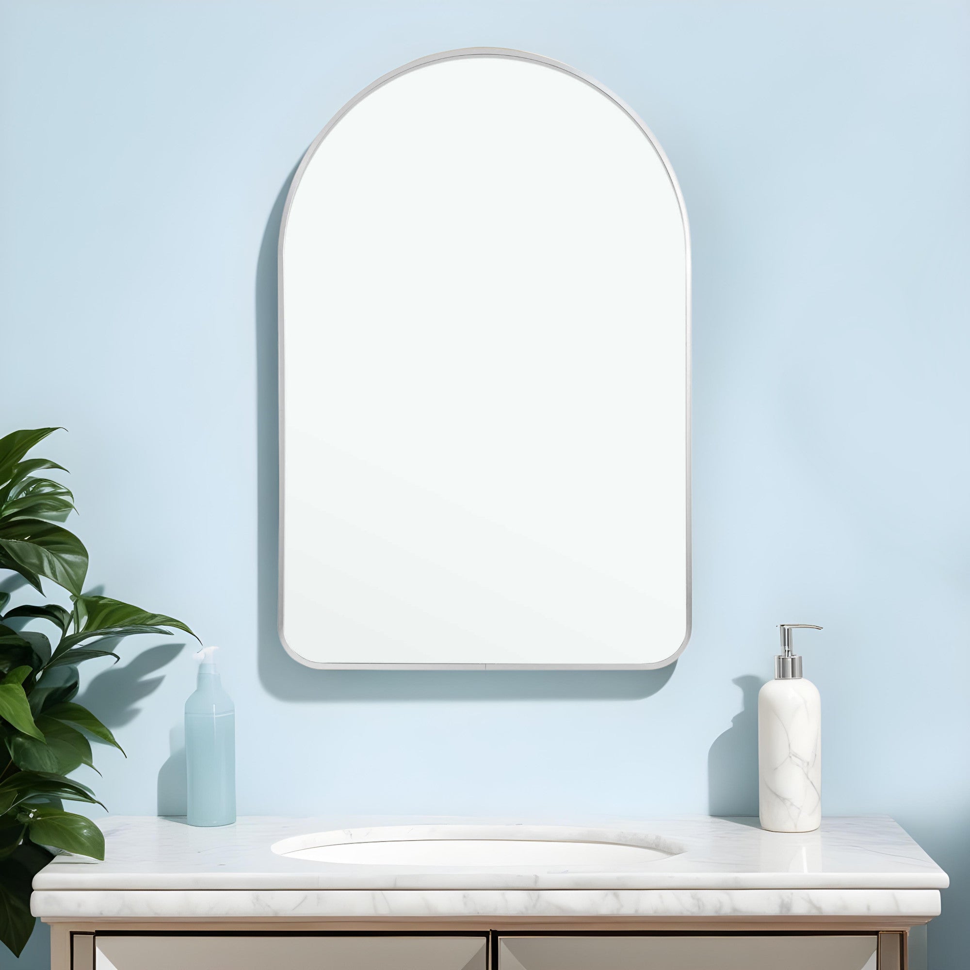 39" Silver Arch Metal Framed Bathroom Vanity Mirror - Bed & Bath