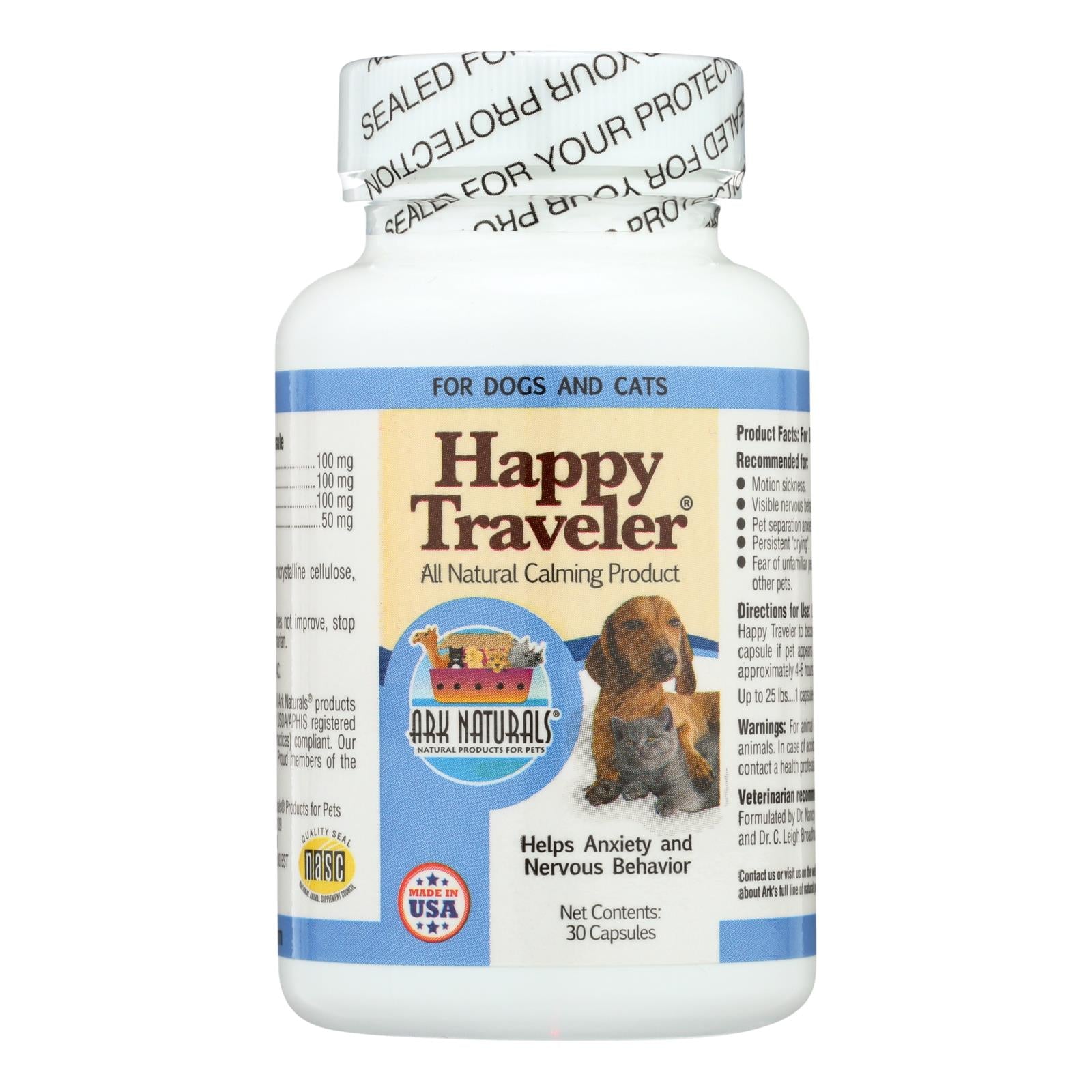 Ark Naturals Happy Traveler For Dogs And Cats - 30 Capsules - GreatEagleInc