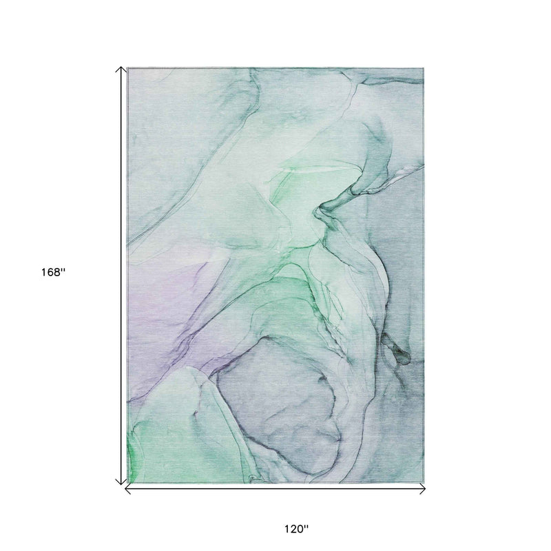 10' X 14' Blue and Gray Abstract Washable Non Skid Indoor Outdoor Area Rug