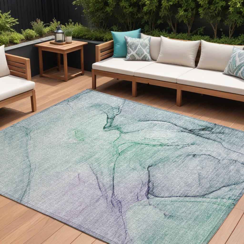 10' X 14' Blue and Gray Abstract Washable Non Skid Indoor Outdoor Area Rug