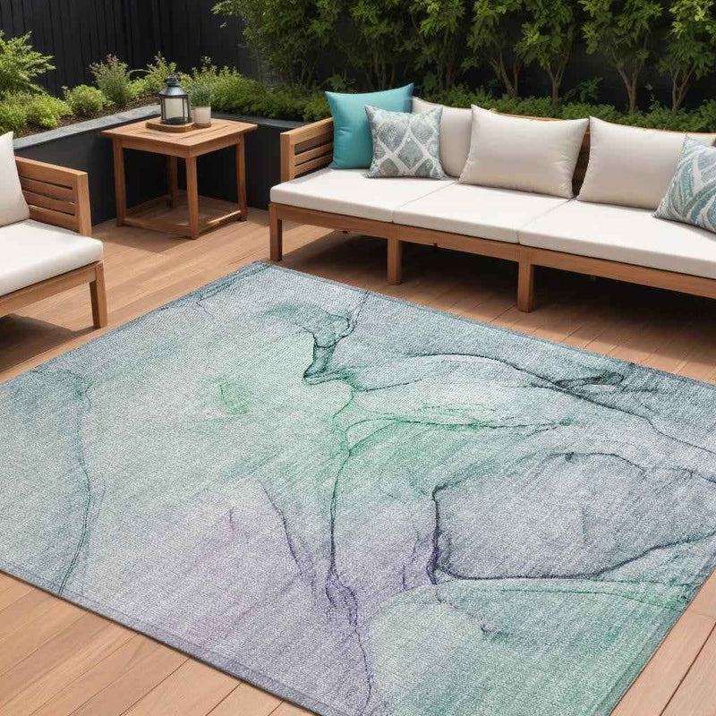 10' X 14' Blue and Gray Abstract Washable Non Skid Indoor Outdoor Area Rug